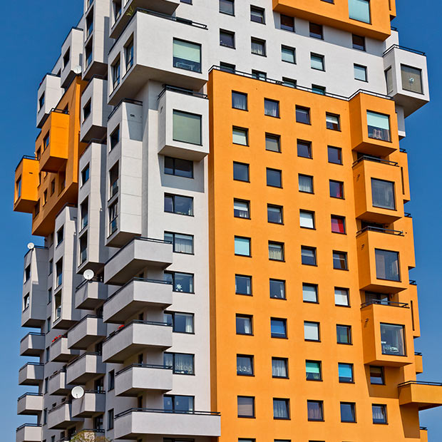 colores acentos fachada edificio naranja